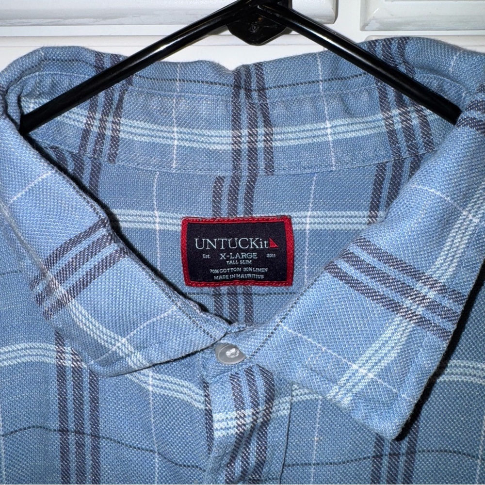 UNTUCKit‎ Linen/Cotton Blend- Blue Plaid Men's Shirt. Size XL